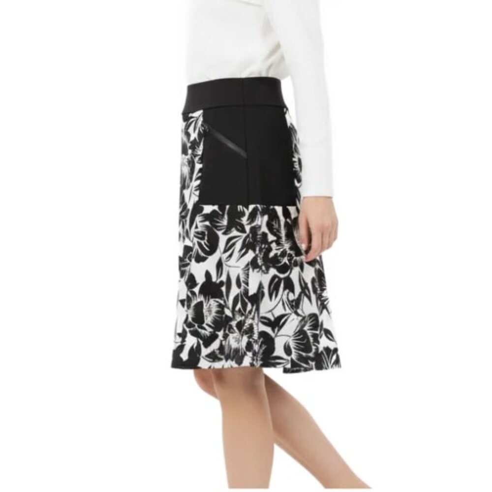 Worthington Skirt Front Zip Floral Black and White Stretch Pockets Womens Size 8 - Picture 2 of 7